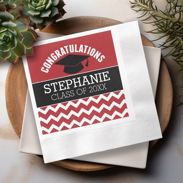 Servilleta De Papel Felicitaciones Graduado - Graduación negra roja (Custom Graduation Napkins - Personalize these for the Grad Party)