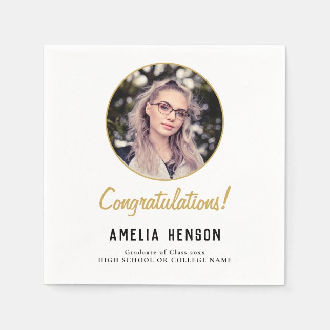 Servilleta De Papel Felicitaciones Graduate Photo Graduation Party (Anverso)