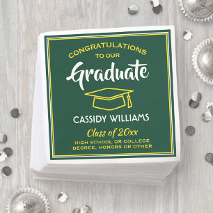 Servilleta De Papel Felicitaciones Green Gold Yellow Graduation Party