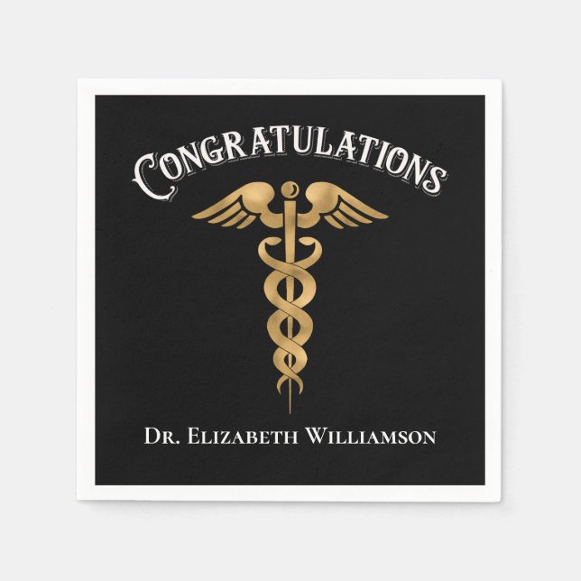 Servilleta De Papel Felicitaciones Médica Médico Caduceus (Anverso)