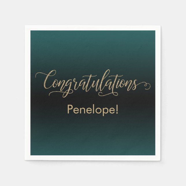 Servilleta De Papel Felicitaciones Ombre Verde azulado y Negro Purpuri (Anverso)
