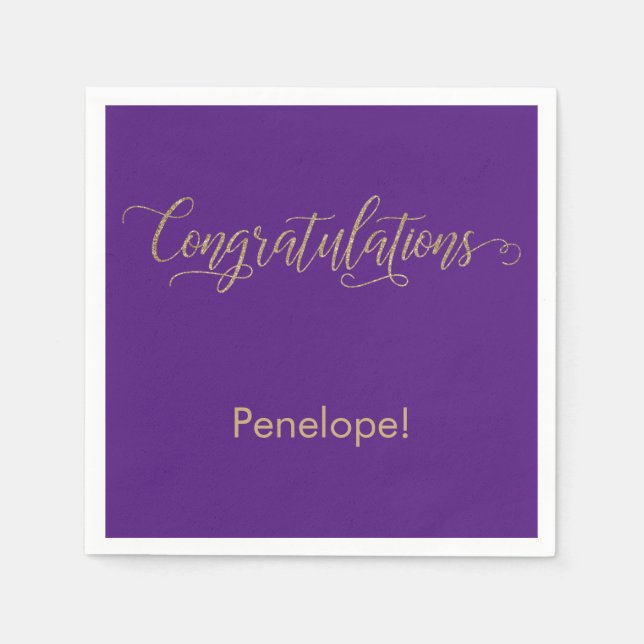 Servilleta De Papel Felicitaciones Purpurina de oro Typography Purple (Anverso)