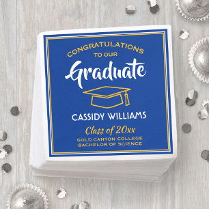 Servilleta De Papel Felicitaciones Royal Blue & Gold Graduation Party