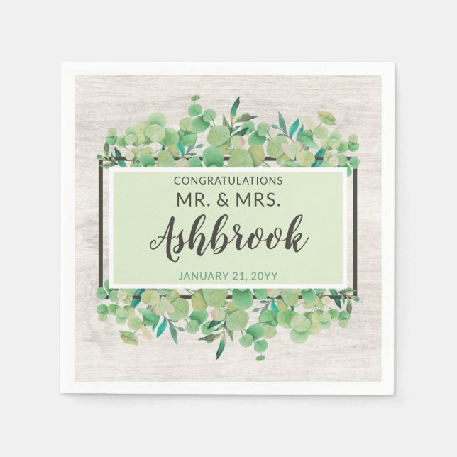 Servilleta De Papel Felicitaciones Rustic Wood & Eucalyptus Botanical (Anverso)