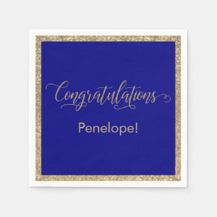 Servilleta De Papel Felicitaciones Typography Gold Purpurina Dark Blue