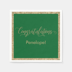Servilleta De Papel Felicitaciones Typography Gold Purpurina Green