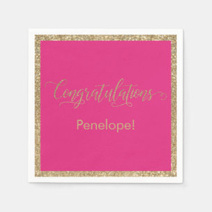 Servilleta De Papel Felicitaciones Typography Gold Purpurina Hot Pink