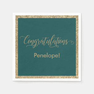 Servilleta De Papel Felicitaciones Typography Gold Purpurina Verde azu