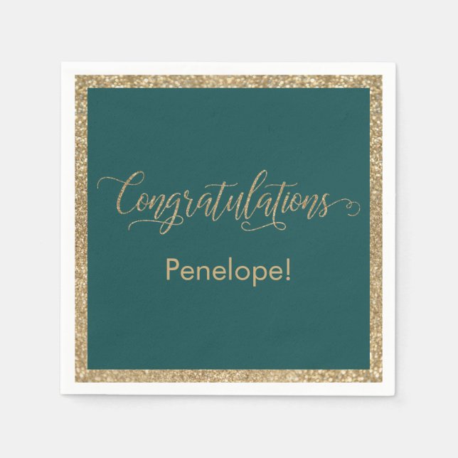 Servilleta De Papel Felicitaciones Typography Gold Purpurina Verde azu (Anverso)