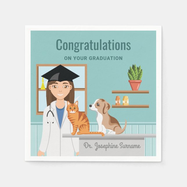 Servilleta De Papel Felicitaciones Vet Veterinaria Graduación DVM (Anverso)