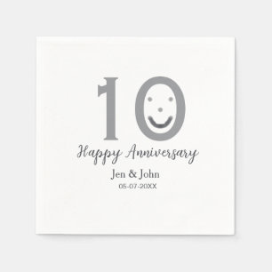 Servilleta De Papel Feliz 10° aniversario fecha gris emoji negrita