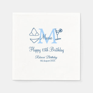 Servilleta De Papel Feliz 15 cumpleaños azul añadir nombre monograma b