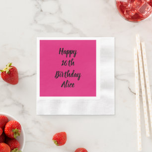 Servilleta De Papel Feliz 16º cumpleaños Pink Black Custom Name Girly
