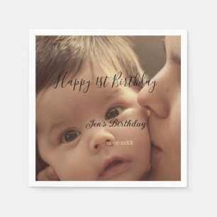 Servilleta De Papel Feliz 1er cumpleaños nombre foto fecha elegante ca
