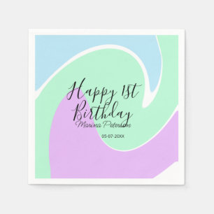 Servilleta De Papel Feliz 1er cumpleaños rosa verde azul acrílico derr