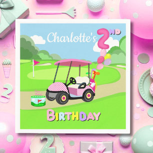 Servilleta De Papel Feliz 2º cumpleaños Polka Dot Pink Girly Golf