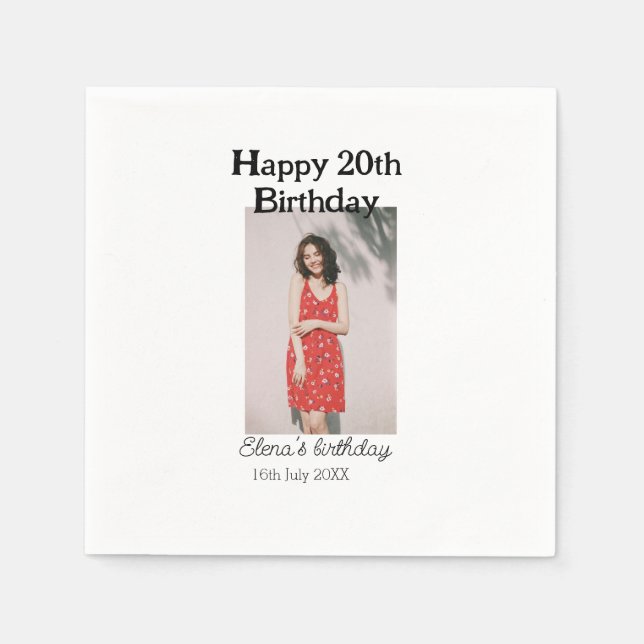 Servilleta De Papel Feliz 20 cumpleaños foto simple moderna mínima (Anverso)