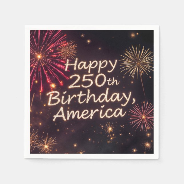 Servilleta De Papel Feliz 250 cumpleaños América con fuegos artificial (Anverso)
