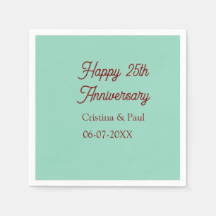 Servilleta De Papel Feliz 25 aniversario verde pastel boho retro