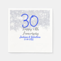Feliz 30 aniversario boda purpurina azul plateado