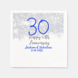 Servilleta De Papel Feliz 30 aniversario boda purpurina azul plateado