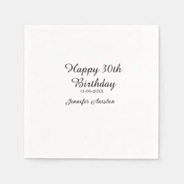 Servilleta De Papel Feliz 30 cumpleaños agregar fecha elegante simple