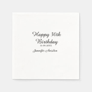 Servilleta De Papel Feliz 30 cumpleaños agregar fecha elegante simple