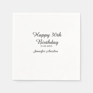 Servilleta De Papel Feliz 30 cumpleaños agregar fecha elegante simple