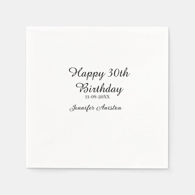 Servilleta De Papel Feliz 30 cumpleaños agregar fecha elegante simple (Anverso)