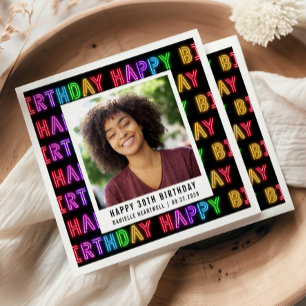 Servilleta De Papel Feliz 30° cumpleaños foto de Rainbow Neon