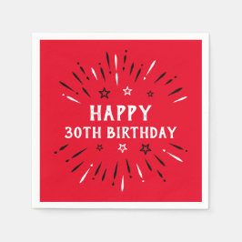 Servilleta De Papel Feliz 30° cumpleaños fuegos artificiales rojo negr