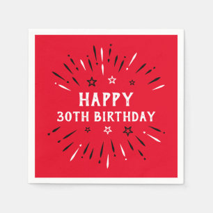 Servilleta De Papel Feliz 30° cumpleaños fuegos artificiales rojo negr