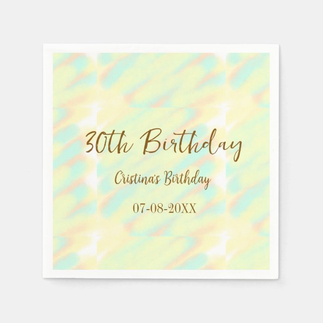 Servilleta De Papel Feliz 30 cumpleaños naranja amarillo acuarela (Anverso)