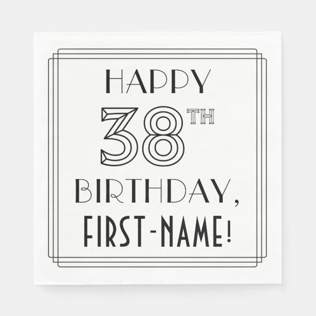 Servilleta De Papel FELIZ 38º CUMPLEAÑOS; Estilo Art Deco; Nombre pers (Anverso)