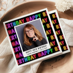 Servilleta De Papel Feliz 40.º cumpleaños foto de Rainbow Neon