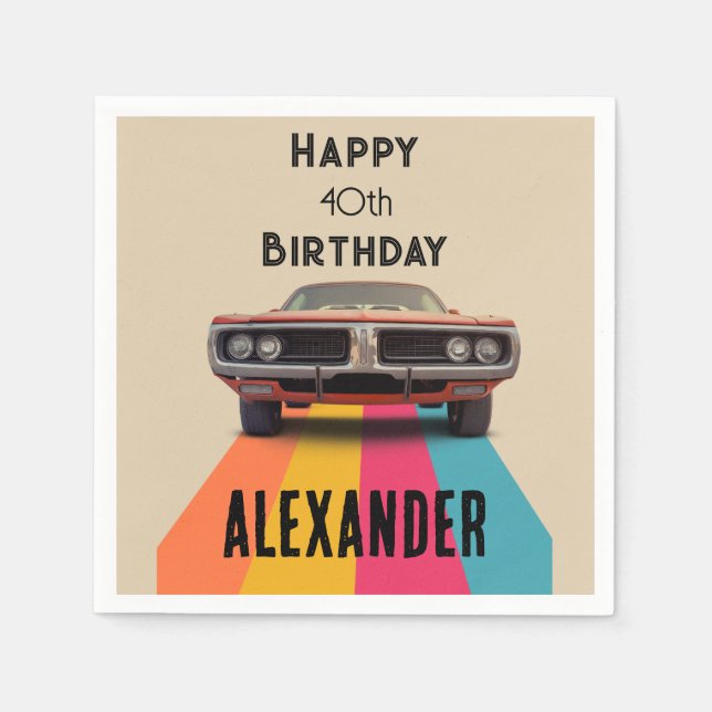 Servilleta De Papel Feliz 40.º Personalizable de cumpleaños retro vint (Anverso)