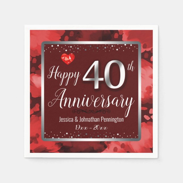 Servilleta De Papel Feliz 40° aniversario Boda (Anverso)