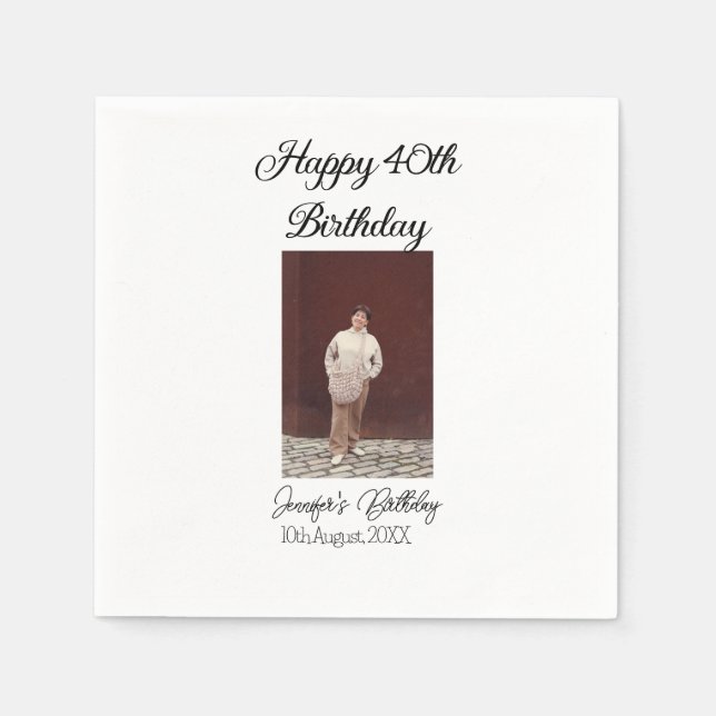 Servilleta De Papel Feliz 40 cumpleaños foto simple moderno mínimo (Anverso)