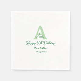 Servilleta De Papel Feliz 40 cumpleaños verde añadir nombre monograma