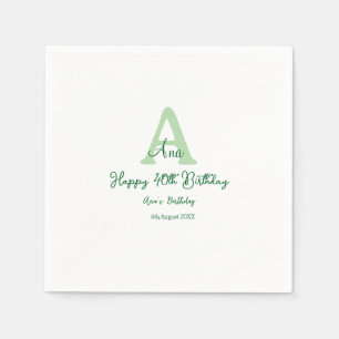 Servilleta De Papel Feliz 40 cumpleaños verde añadir nombre monograma 