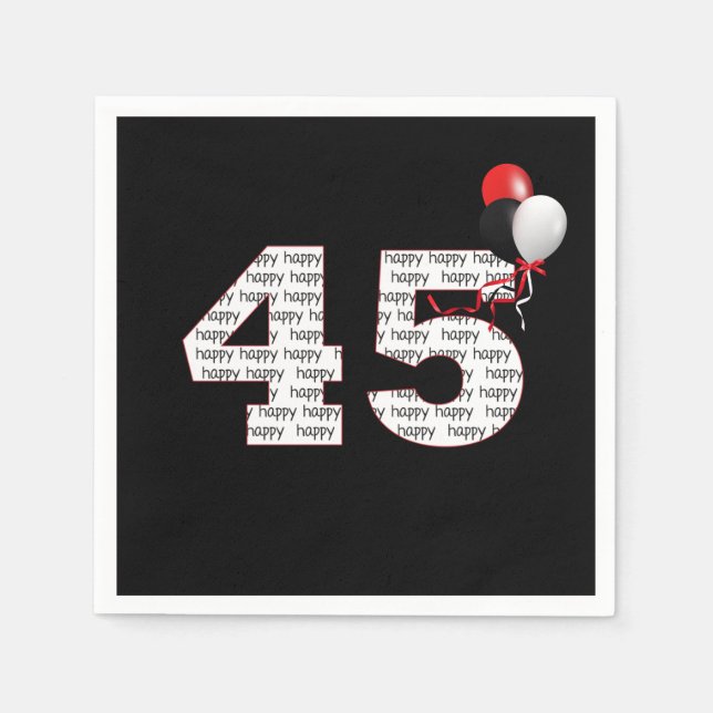 Servilleta De Papel Feliz 45º cumpleaños a las servilletas negras (Anverso)