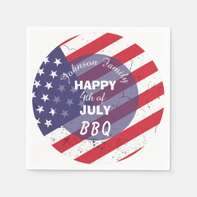 Servilleta De Papel Feliz 4 de julio, barbacoa de la familia patriótic (Anverso)