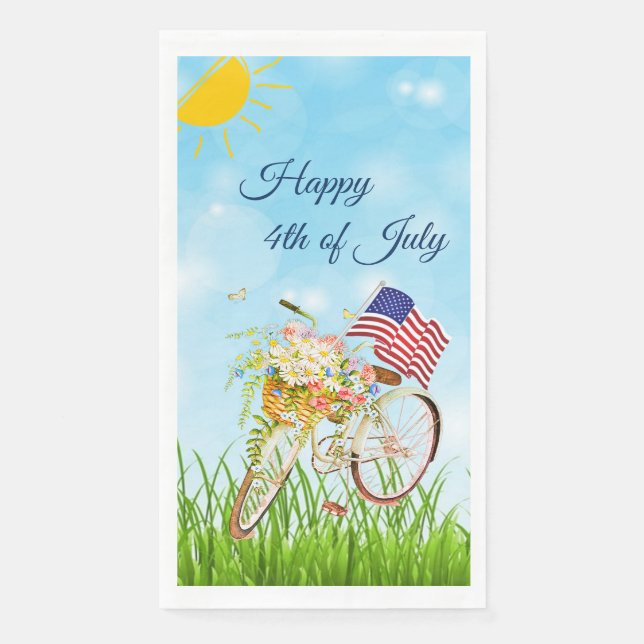 Servilleta De Papel Feliz 4 de julio bicicleta con bandera   (Anverso)
