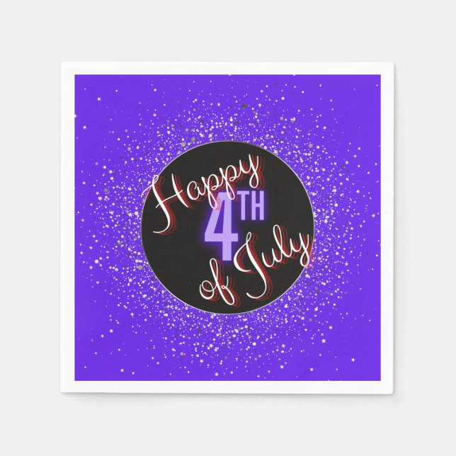 Servilleta De Papel Feliz 4 de Julio Brillante Blanco y Azul Rojo (Anverso)