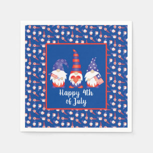 Servilleta De Papel Feliz 4 de julio de gnomos azul rojo blanco
