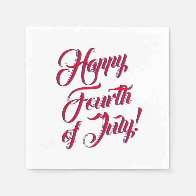 Servilleta De Papel Feliz 4 de julio escritura azul rojo elegante (Anverso)