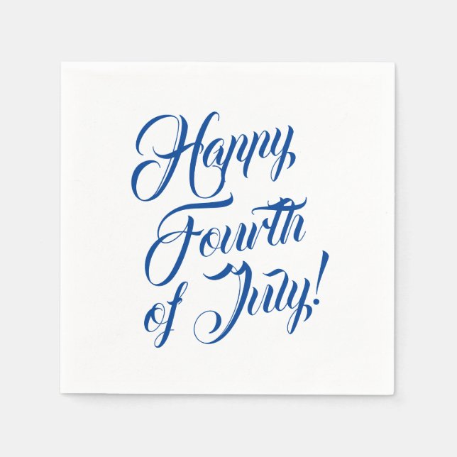 Servilleta De Papel Feliz 4 de julio guión azul blanco elegante (Anverso)