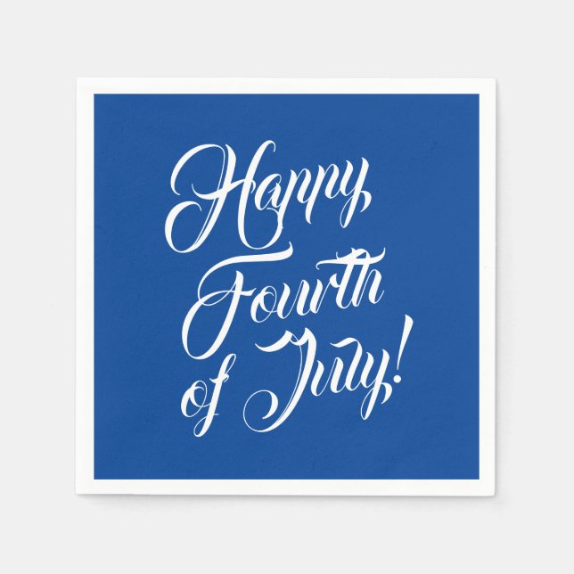 Servilleta De Papel Feliz 4 de julio guión azul blanco elegante (Anverso)