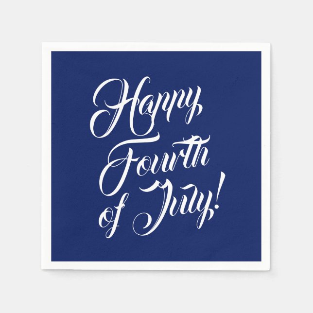 Servilleta De Papel Feliz 4 de julio guión azul marino elegante (Anverso)
