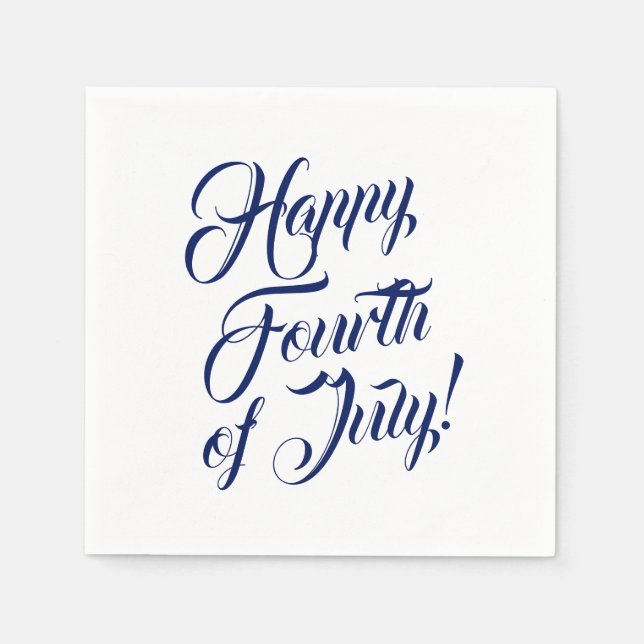 Servilleta De Papel Feliz 4 de julio guión navy blanco elegante (Anverso)